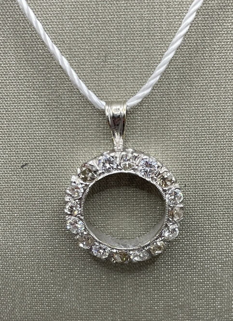 14K White Gold Round Diamond Pendant (27446)
